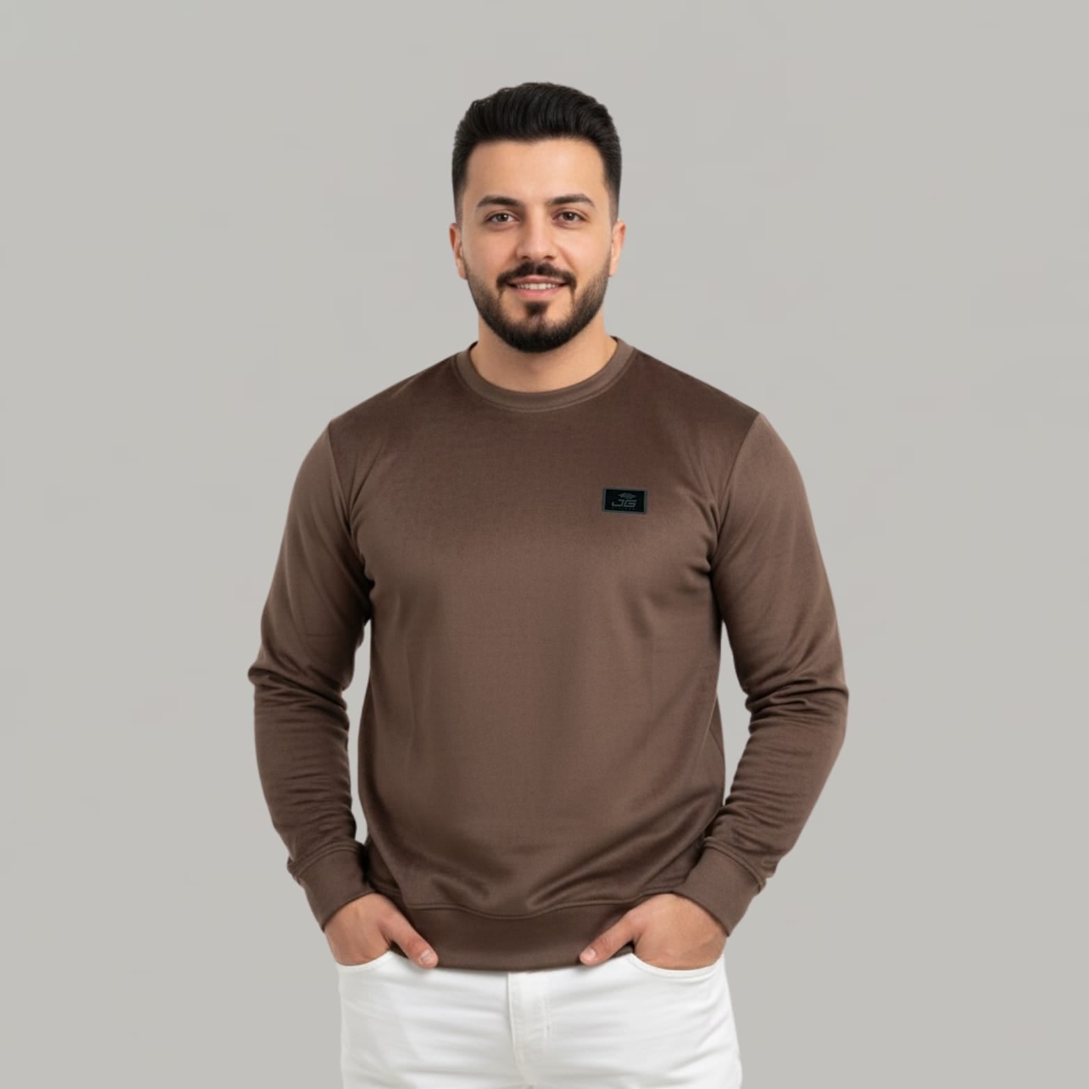 Classic Crew Neck Brown Sweatshirt for Men