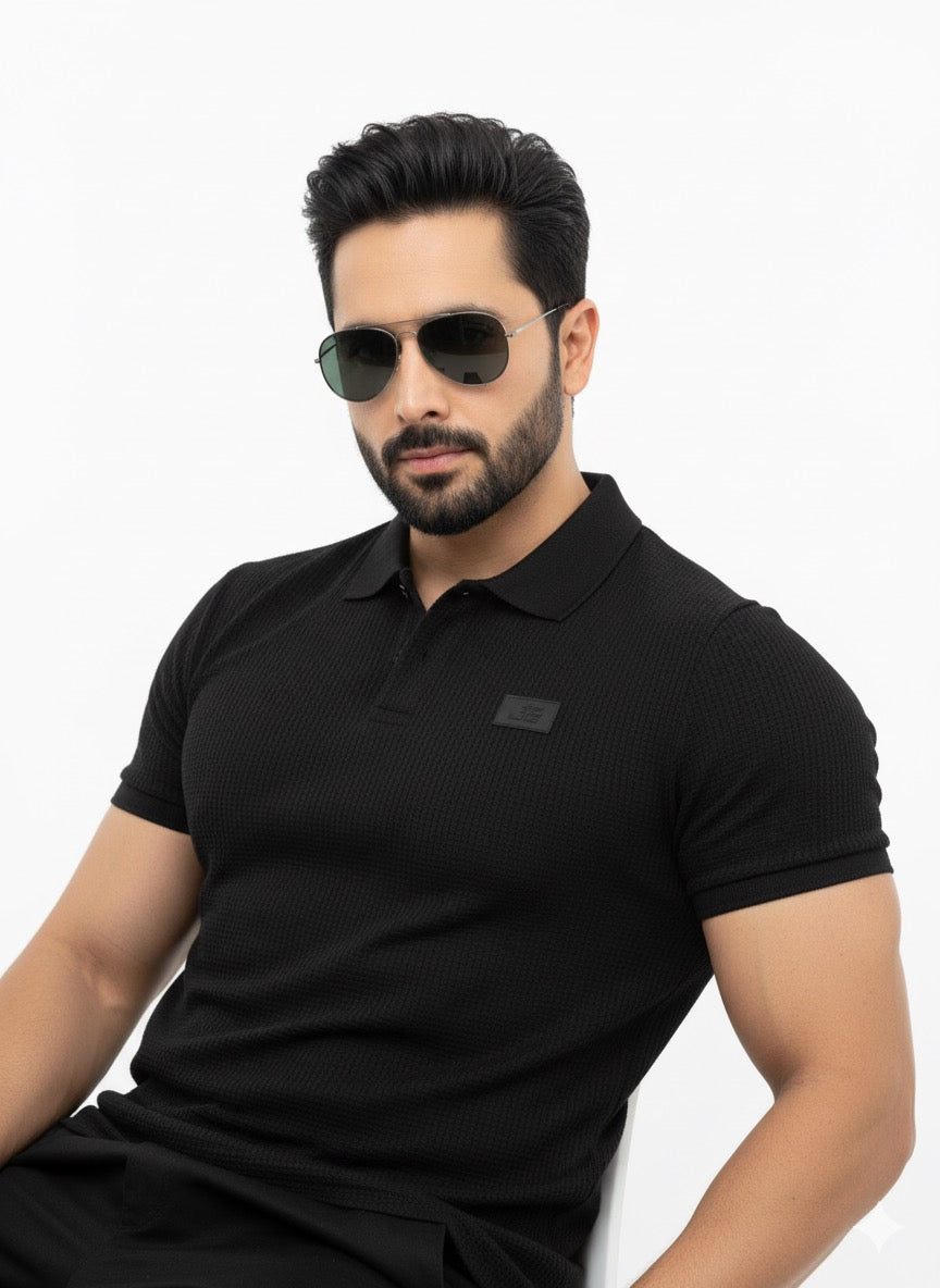 Johnny Collar Black T-Shirt for Men