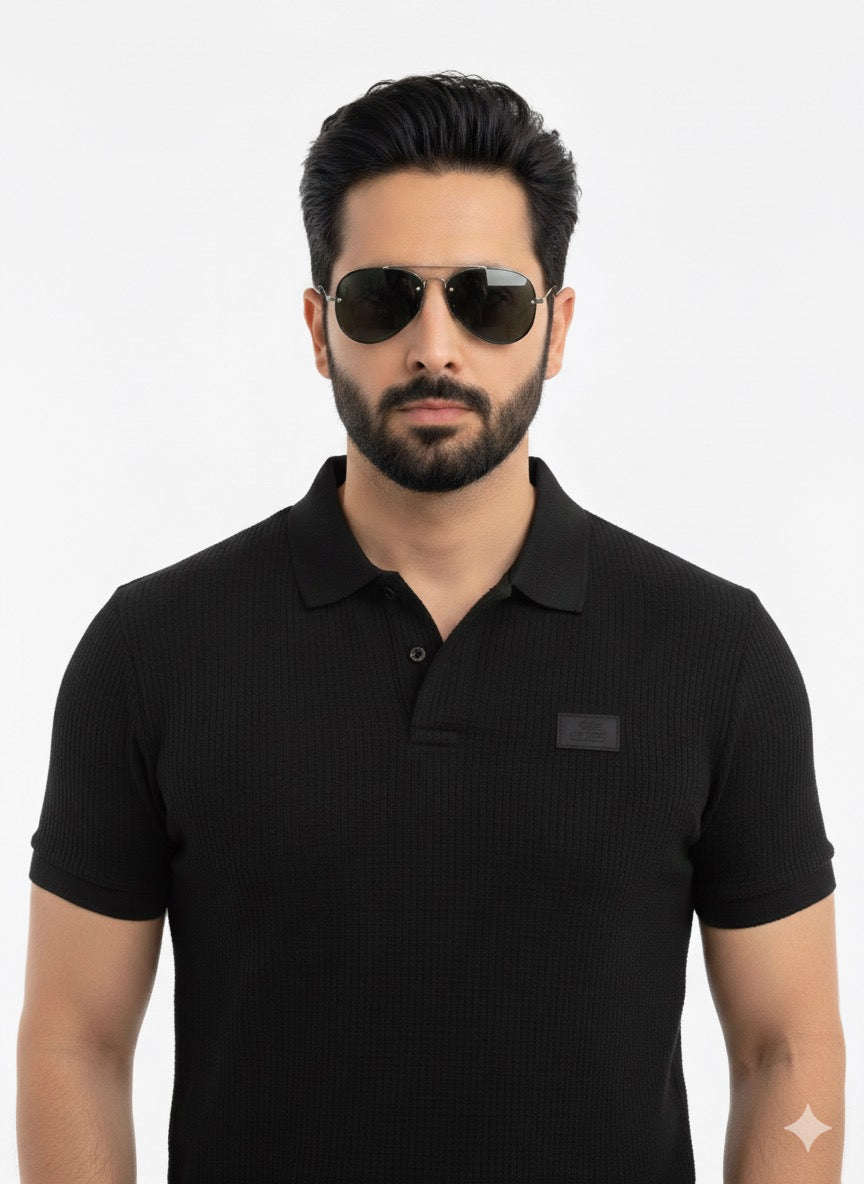 Johnny Collar Black T-Shirt for Men