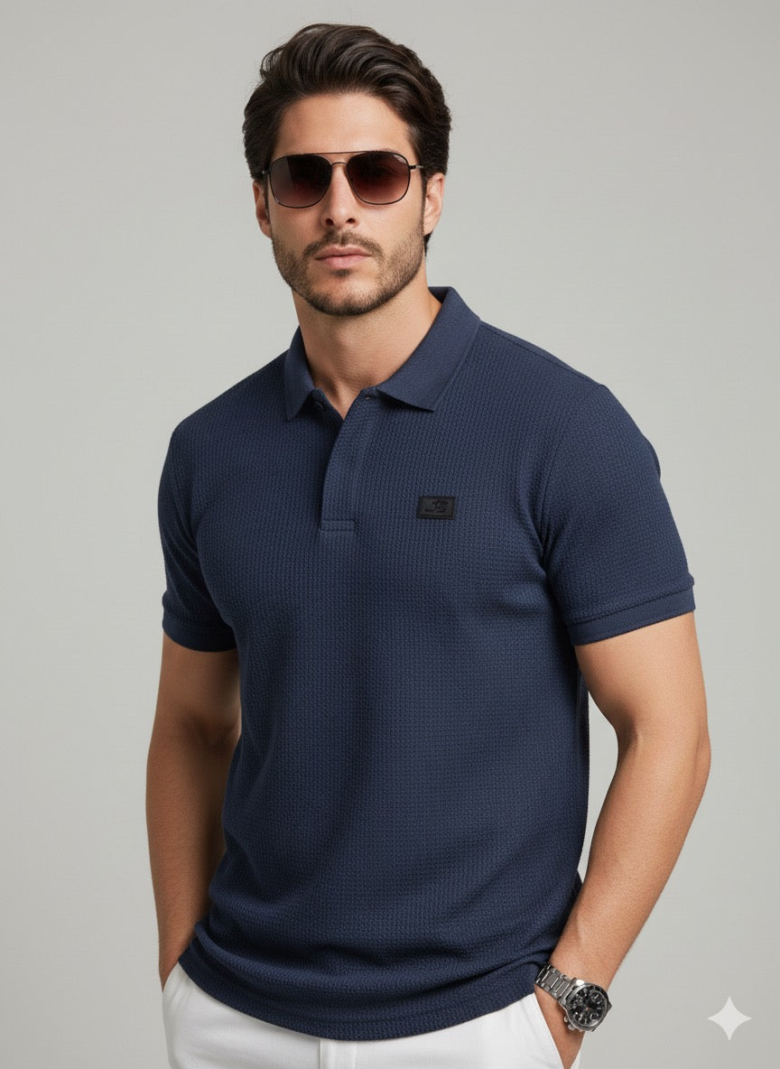 Johnny Collar Navy Blue T-Shirt for Men