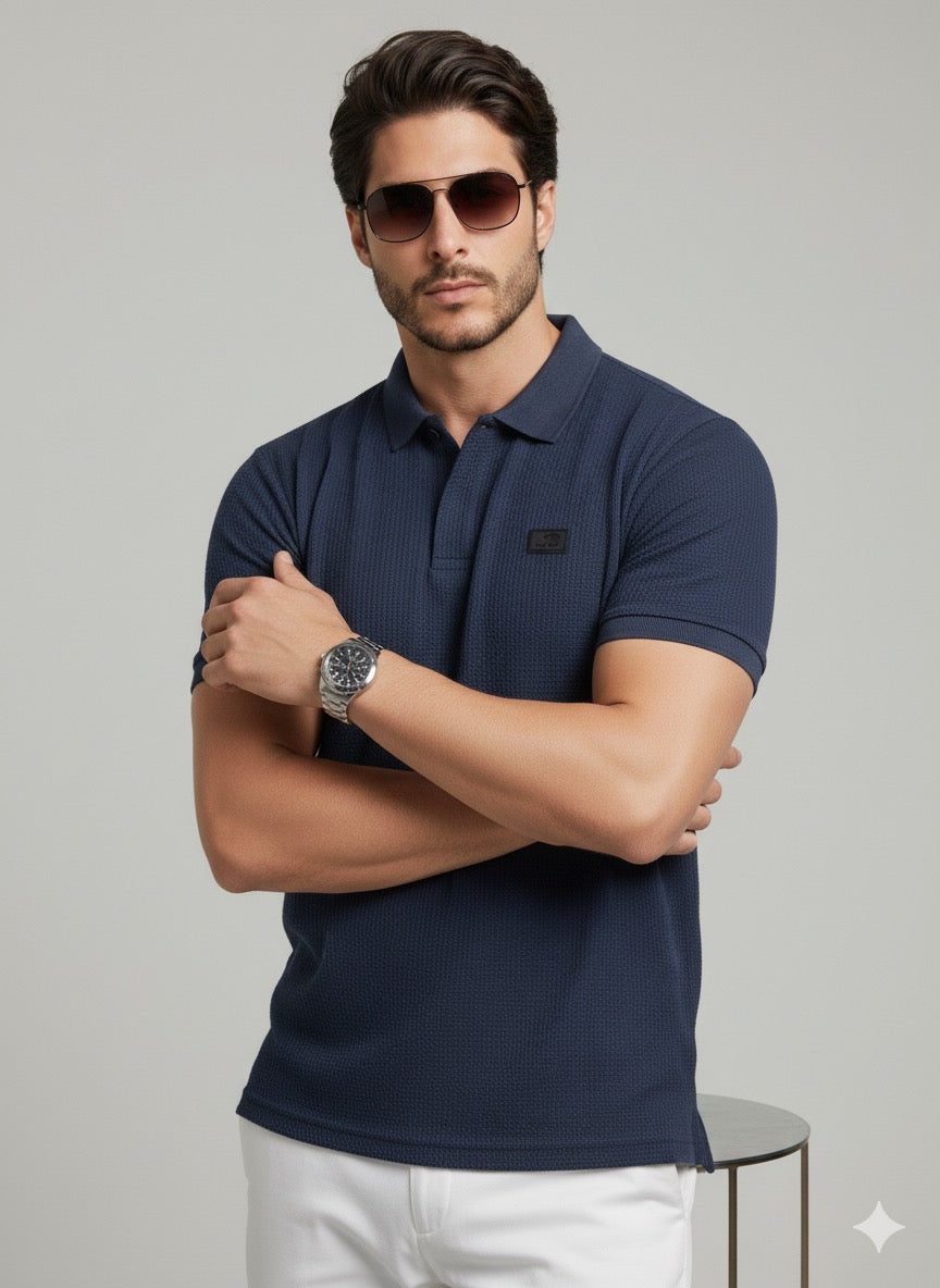 Johnny Collar Navy Blue T-Shirt for Men