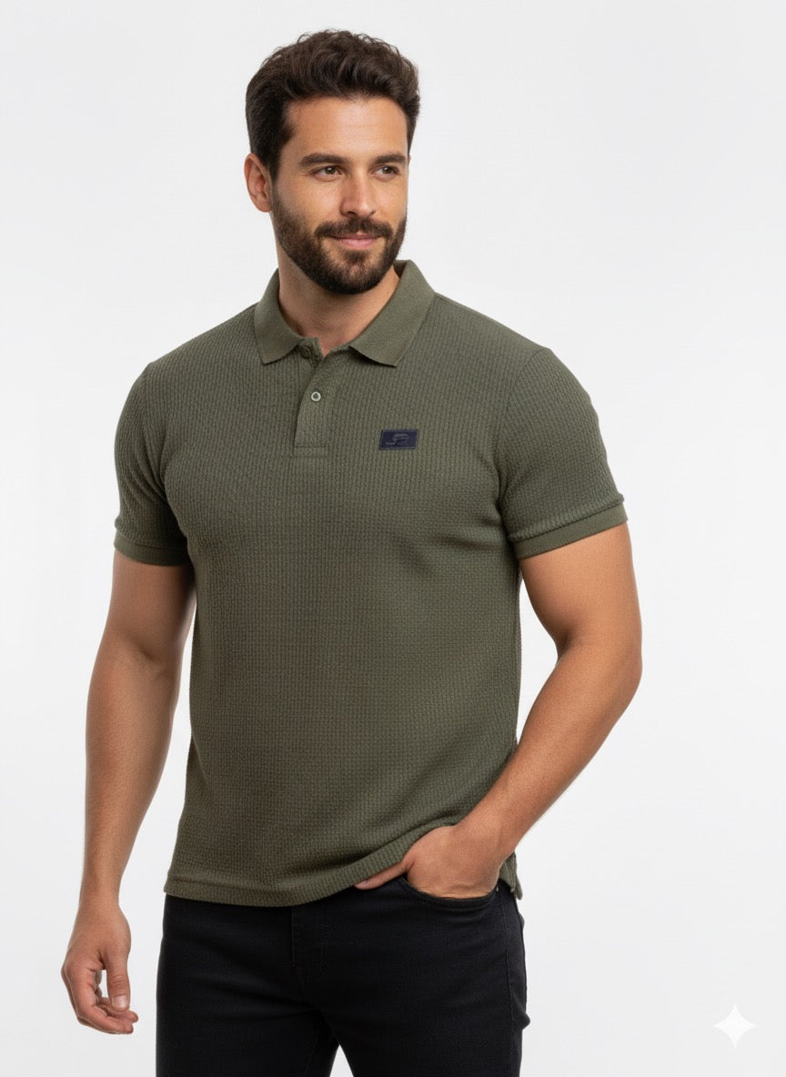 Johnny Collar Olive Green T-Shirt for Men