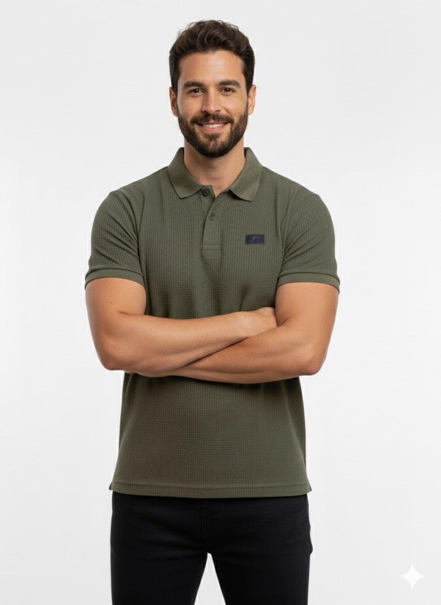 Johnny Collar Olive Green T-Shirt for Men