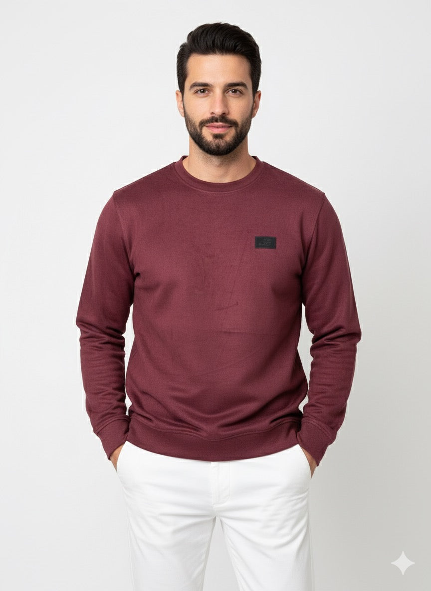 Classic Crew Neck Maroon Sweatshirt for Men