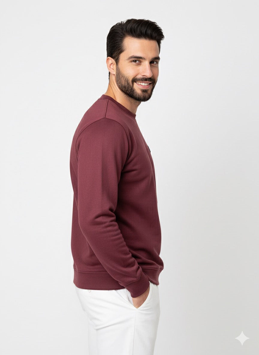 Classic Crew Neck Maroon Sweatshirt for Men