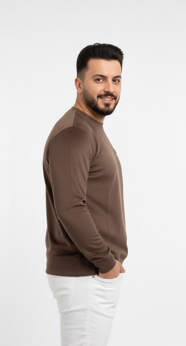 Classic Crew Neck Brown Sweatshirt for Men